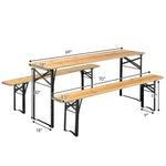 3 Pcs Folding Picnic Table Bench Set, 70" Portable Wooden Beer Garden Table with 2 Benches & Sturdy Steel Frame for Outdoor Patio Backyard