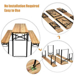 3 Pcs Folding Picnic Table Bench Set, 70" Portable Wooden Beer Garden Table with 2 Benches & Sturdy Steel Frame for Outdoor Patio Backyard