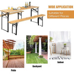 3 Pcs Folding Picnic Table Bench Set, 70" Portable Wooden Beer Garden Table with 2 Benches & Sturdy Steel Frame for Outdoor Patio Backyard