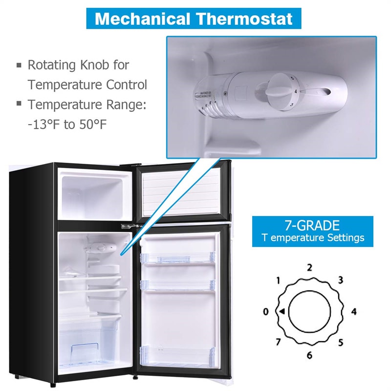 3.2 Cu.ft Mini Fridge with Reversible Door, 5 Settings Temperature  Adjustable for Appliances (Black)
