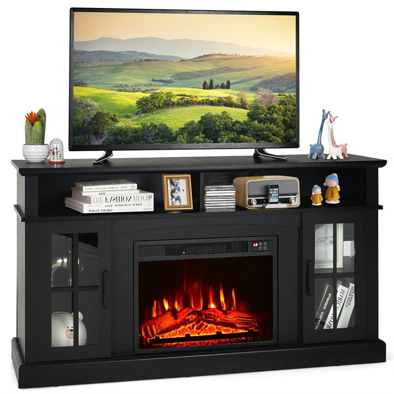 58" Electric Fireplace TV Stand for TVs Up to 65", 1400W Fireplace Insert with Remote, 3-Level Flame, Adjustable Shelves & Overheat Protection