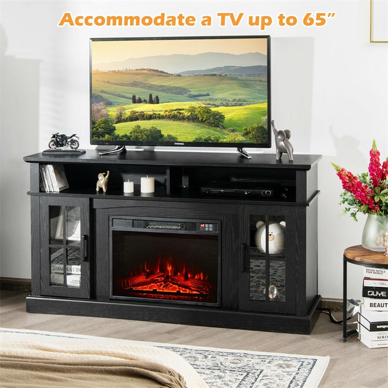 58" Electric Fireplace TV Stand for TVs Up to 65", 1400W Fireplace Insert with Remote, 3-Level Flame, Adjustable Shelves & Overheat Protection