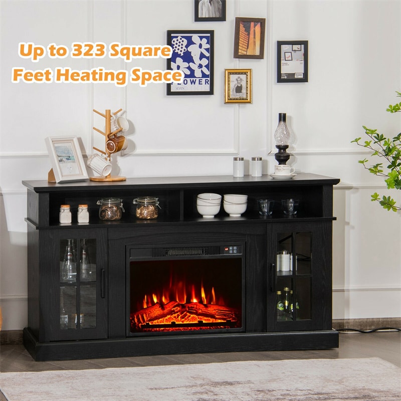 58" Electric Fireplace TV Stand for TVs Up to 65", 1400W Fireplace Insert with Remote, 3-Level Flame, Adjustable Shelves & Overheat Protection