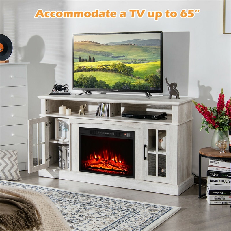 58" Electric Fireplace TV Stand for TVs Up to 65", 1400W Fireplace Insert with Remote, 3-Level Flame, Adjustable Shelves & Overheat Protection