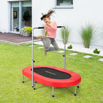 Foldable Oval Trampoline for Kids & Adults, Indoor Double Mini Fitness Trampoline Rebounder with Adjustable Handrail & Non-Slip Pads, Max 330lbs