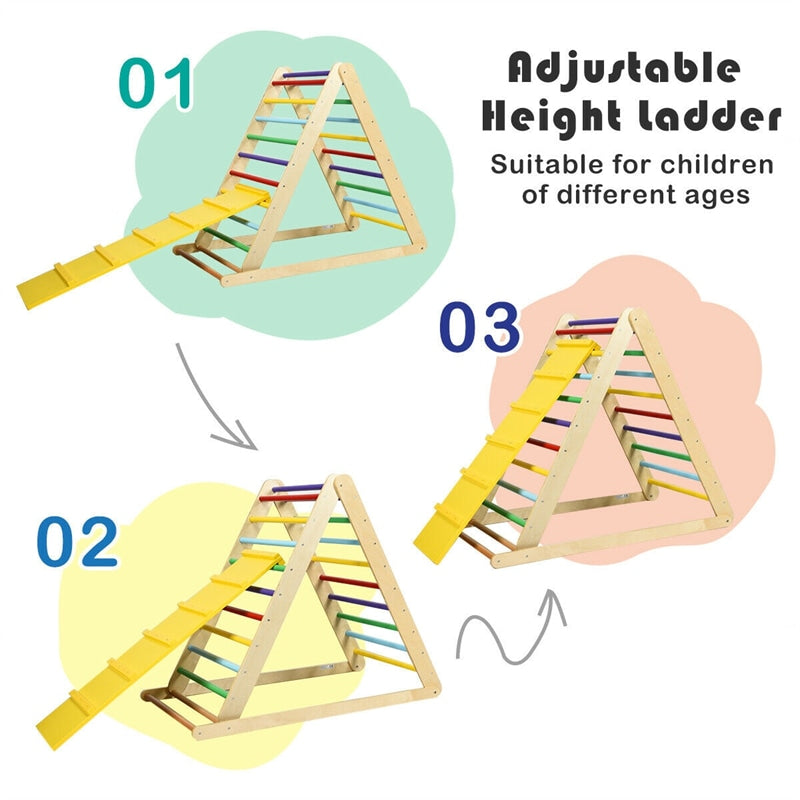 Foldable Wooden Climbing Triangle with Ramp & Ladder, Kids Indoor Climber Montessori Climbing Toys for Toddlers