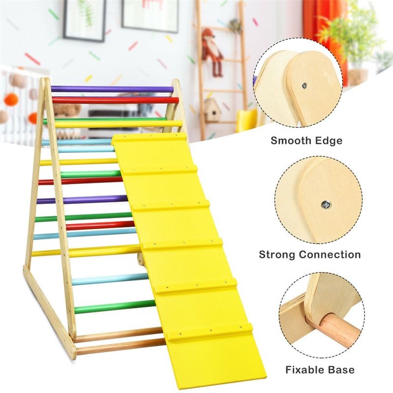 Foldable Wooden Climbing Triangle with Ramp & Ladder, Kids Indoor Climber Montessori Climbing Toys for Toddlers