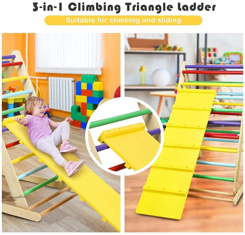 Foldable Wooden Climbing Triangle with Ramp & Ladder, Kids Indoor Climber Montessori Climbing Toys for Toddlers