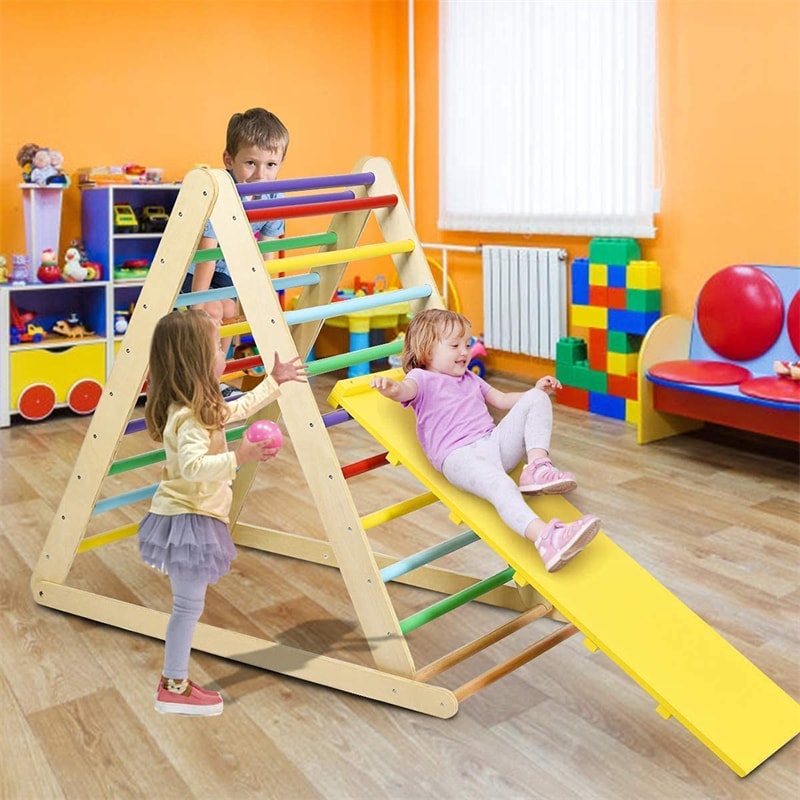 Foldable Wooden Climbing Triangle with Ramp & Ladder, Kids Indoor Climber Montessori Climbing Toys for Toddlers