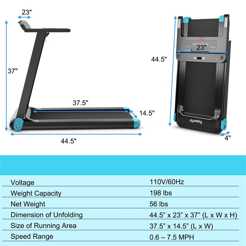 Superfit Folding Treadmill Compact Electric Walking Running Machine for Home Office with Smart APP Control & Bluetooth Speaker