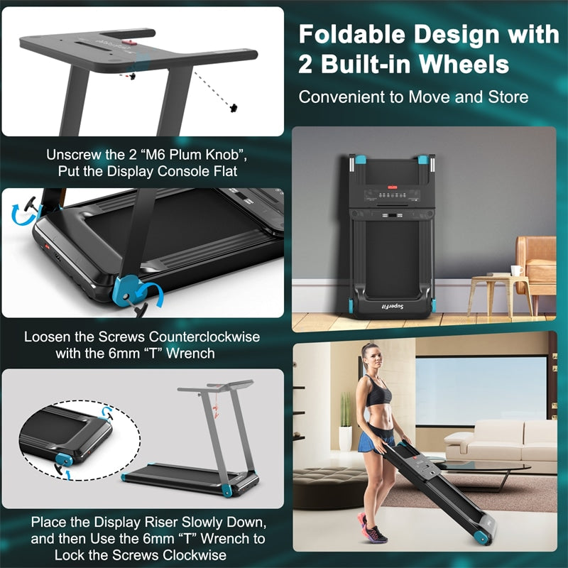 Superfit Folding Treadmill Compact Electric Walking Running Machine for Home Office with Smart APP Control & Bluetooth Speaker