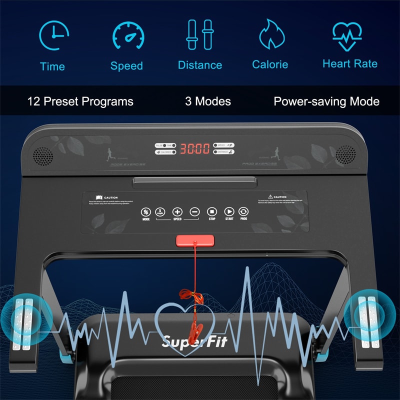 Folding Treadmill, Compact SuperFit Treadmill with APP Control, Speaker, LED Display, 12 Preset Programs, Walking Running Machine for Home Gym