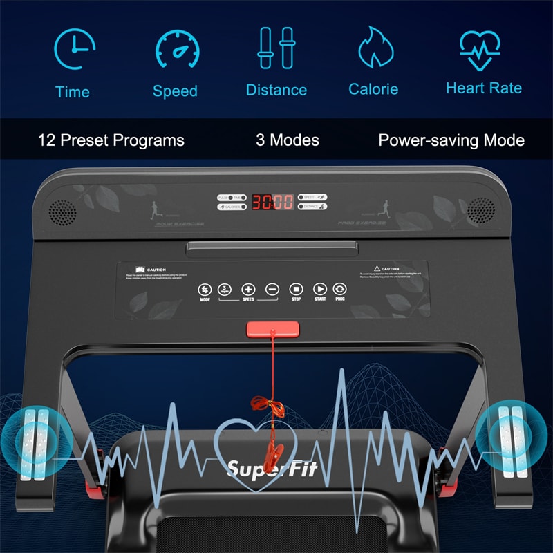 Folding Treadmill, Compact SuperFit Treadmill with APP Control, Speaker, LED Display, 12 Preset Programs, Walking Running Machine for Home Gym