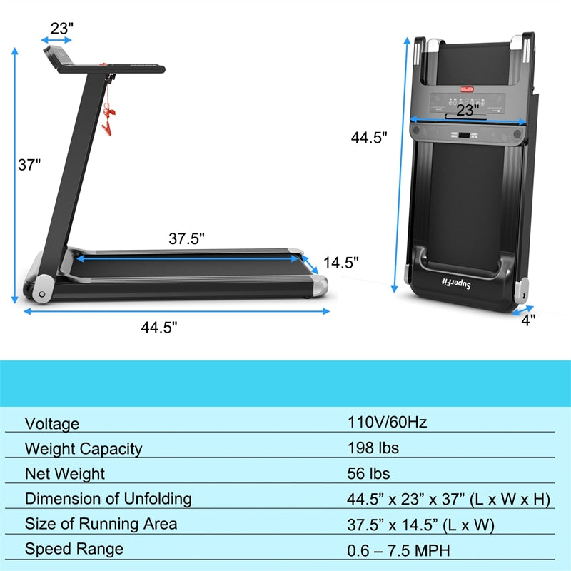 Folding Treadmill, Compact SuperFit Treadmill with APP Control, Speaker, LED Display, 12 Preset Programs, Walking Running Machine for Home Gym