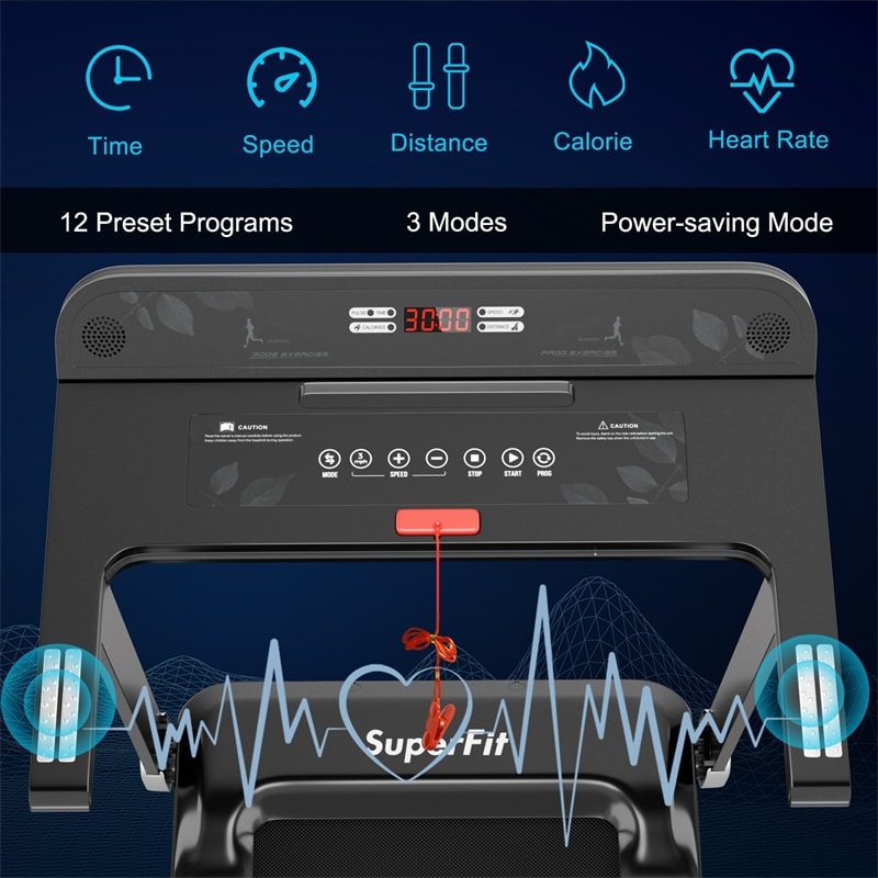 Folding Treadmill, Compact SuperFit Treadmill with APP Control, Speaker, LED Display, 12 Preset Programs, Walking Running Machine for Home Gym