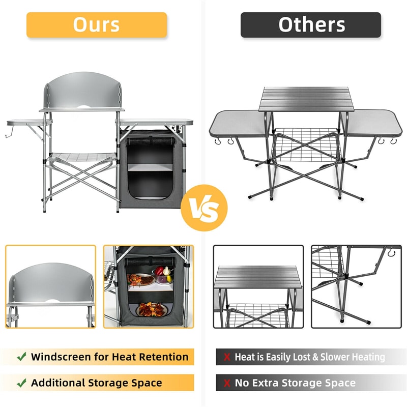 Foldable Outdoor BBQ Portable Grilling Table With Windscreen Bag