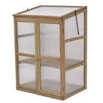 Cold Frame Portable Wooden Greenhouse Outdoor Indoor 3-Tier Raised Flower Planter Protection with Transparent Openable Roof & Double Doors