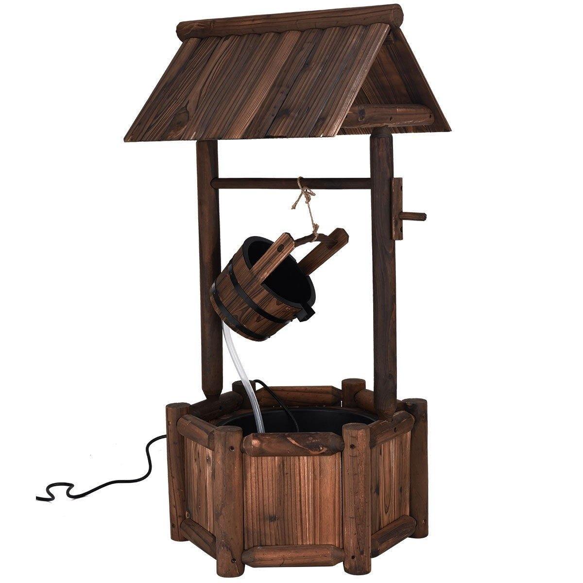 Garden Wooden Wishing Well Water Fountain with Electric Pump - Bestoutdor