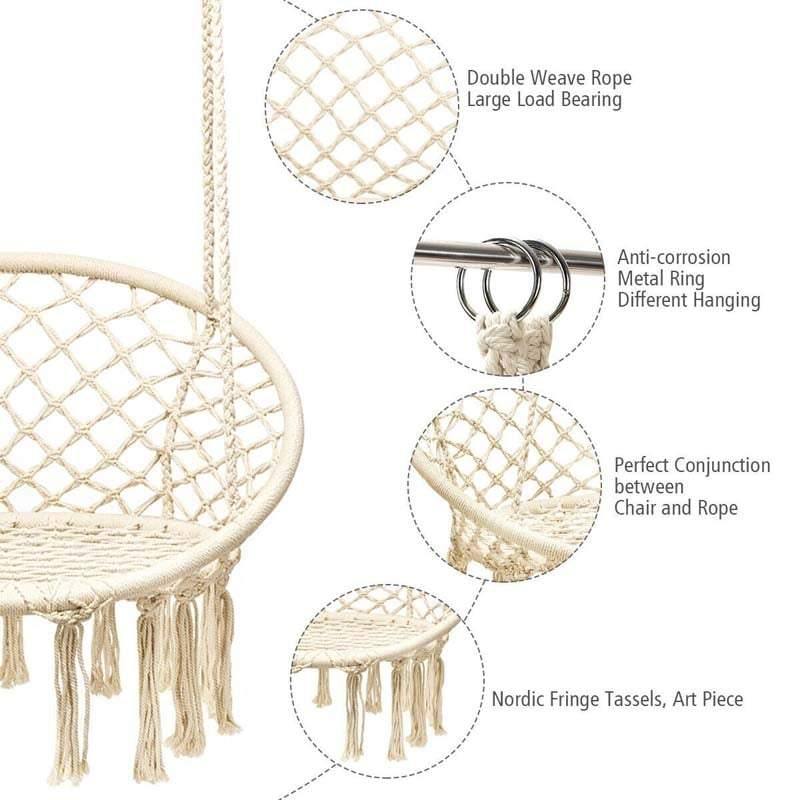 Cotton Rope Hanging Macrame Swing Chair - Bestoutdor