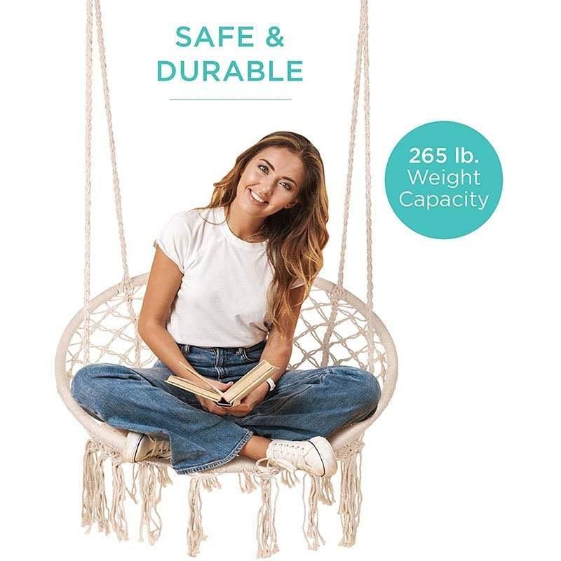 Cotton Rope Hanging Macrame Swing Chair - Bestoutdor