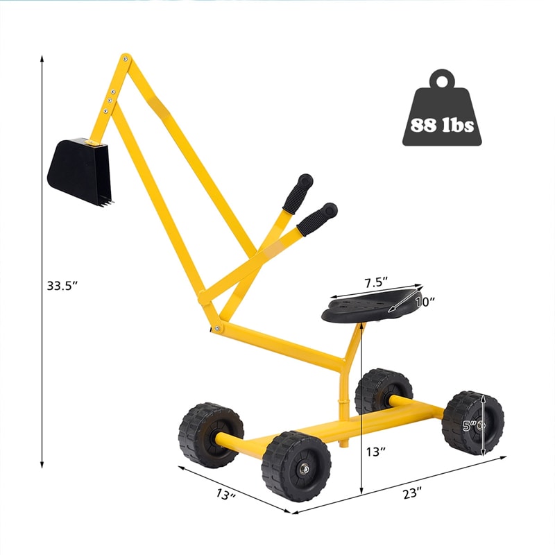 Heavy Duty Kids Ride-on Sand Digger Digging Scooper Excavator Sandbox Digger Toy with Wheels & 360° Swivel Seat