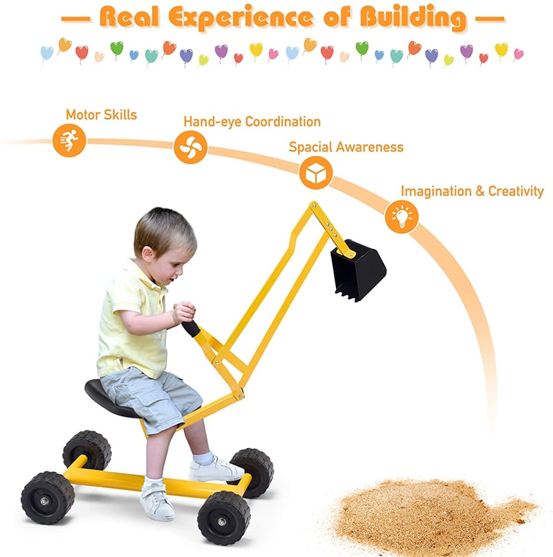 Heavy Duty Kids Ride-on Sand Digger Digging Scooper Excavator Sandbox Digger Toy with Wheels & 360° Swivel Seat