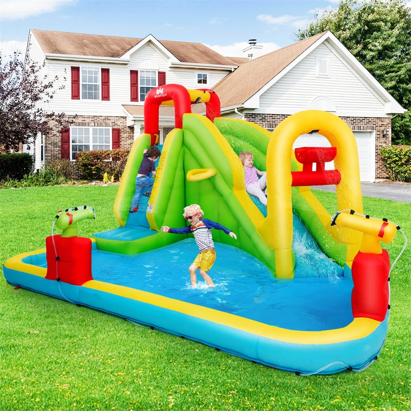 7-in-1 Inflatable Water Slide Kids Splash Pool Bounce House Mega Waterslide Park with 480W Blower for Backyard Family Fun