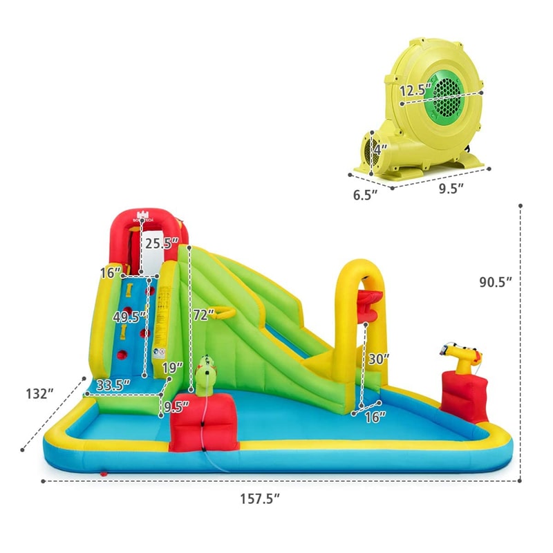 7-in-1 Inflatable Water Slide Kids Splash Pool Bounce House Mega Waterslide Park with 480W Blower for Backyard Family Fun