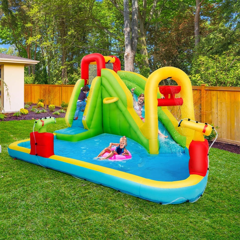 7-in-1 Inflatable Water Slide Kids Splash Pool Bounce House Mega Waterslide Park for Indoor Outdoor Fun without Blower