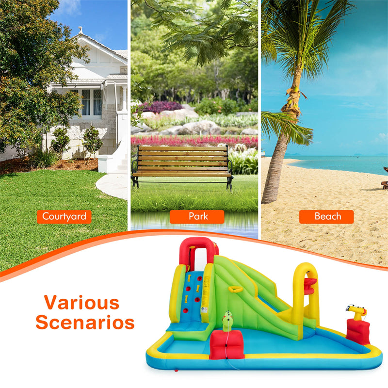 7-in-1 Inflatable Water Slide Kids Splash Pool Bounce House Mega Waterslide Park for Indoor Outdoor Fun without Blower