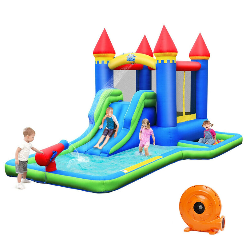 Inflatable Bounce House Water Slide Bouncy Castle Splash Pool Water Cannon with 580W Air Blower