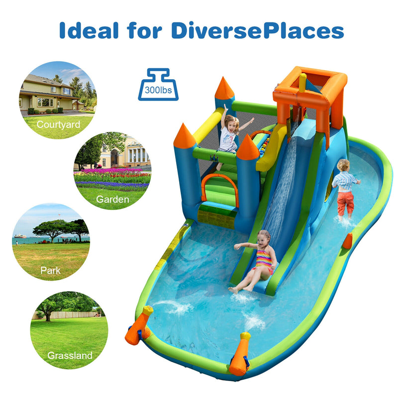 Inflatable Water Slide Bounce House 8-in-1 Kids Waterslide Splash Pool Water Park with Ball Pit & 735W Blower for Boys Girls Backyard Party Gifts