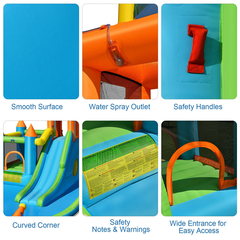 Inflatable Water Slide Bounce House 8-in-1 Kids Waterslide Splash Pool Water Park with Ball Pit & 735W Blower for Boys Girls Backyard Party Gifts