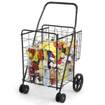 Jumbo Folding Shopping Cart Utility Cart with Double Basket & Swivel Wheels