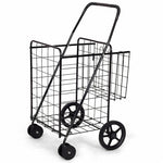 Jumbo Folding Shopping Cart, Heavy Duty Utility Cart with Swivel Wheels, Double Basket for Groceries, Laundry, Travel, Luggage, Books