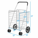 Jumbo Folding Shopping Cart, Heavy Duty Utility Cart with Swivel Wheels, Double Basket for Groceries, Laundry, Travel, Luggage, Books