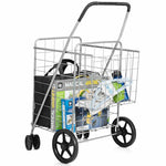 Jumbo Folding Shopping Cart Utility Cart with Double Basket & Swivel Wheels