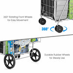 Jumbo Folding Shopping Cart, Heavy Duty Utility Cart with Swivel Wheels, Double Basket for Groceries, Laundry, Travel, Luggage, Books