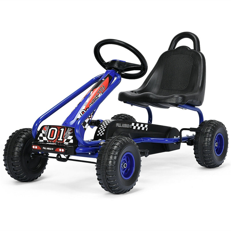 Kids Pedal Go Kart, 4-Wheel Pedal Powered Go Kart with Adjustable Seat, Steering Wheel & Safety Handbrake, Off-Road Go Kart for Boys & Girls