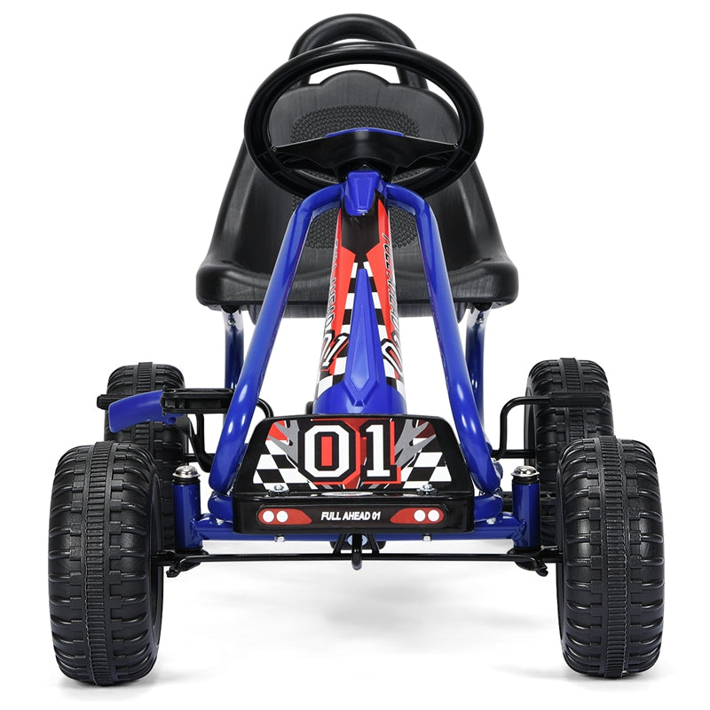 Kids Pedal Go Kart, 4-Wheel Pedal Powered Go Kart with Adjustable Seat, Steering Wheel & Safety Handbrake, Off-Road Go Kart for Boys & Girls