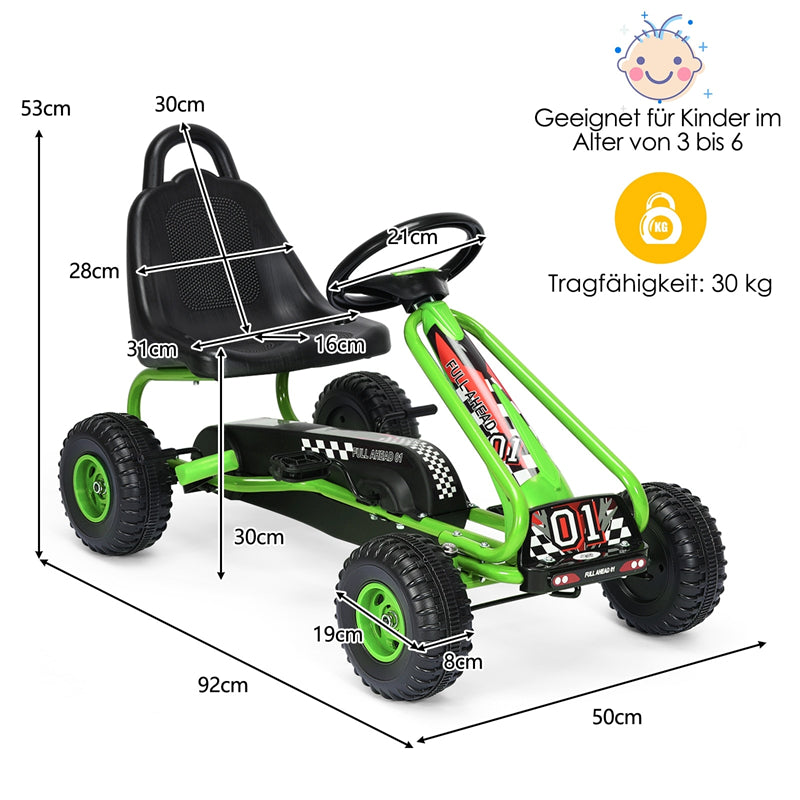 Kids Pedal Go Kart 4 Wheel Pedal Powered Ride On Car Toy with Adjustable Seat & Steering Wheels