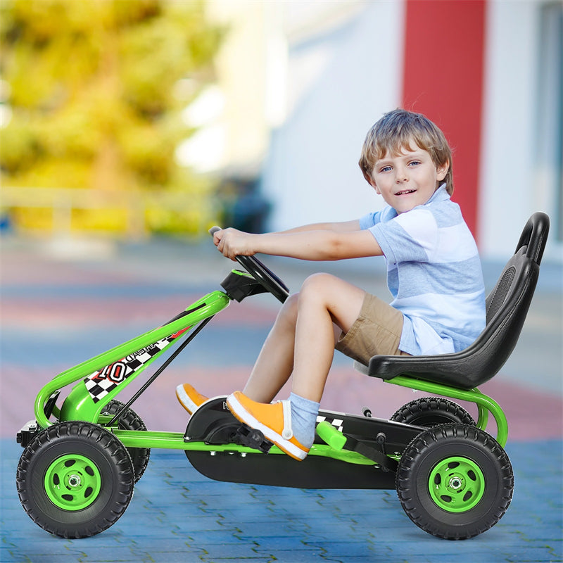 Kids Pedal Go Kart, 4-Wheel Pedal Powered Go Kart with Adjustable Seat, Steering Wheel & Safety Handbrake, Off-Road Go Kart for Boys & Girls