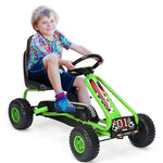 Kids Pedal Go Kart, 4-Wheel Pedal Powered Go Kart with Adjustable Seat, Steering Wheel & Safety Handbrake, Off-Road Go Kart for Boys & Girls