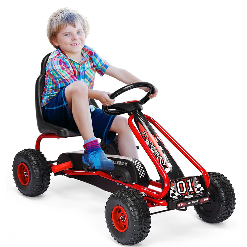 Kids Pedal Go Kart, 4-Wheel Pedal Powered Go Kart with Adjustable Seat, Steering Wheel & Safety Handbrake, Off-Road Go Kart for Boys & Girls