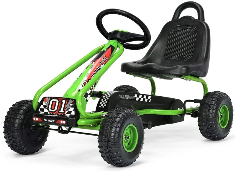 Kids Pedal Go Kart 4 Wheel Pedal Powered Ride On Car Toy with Adjustable Seat & Steering Wheels