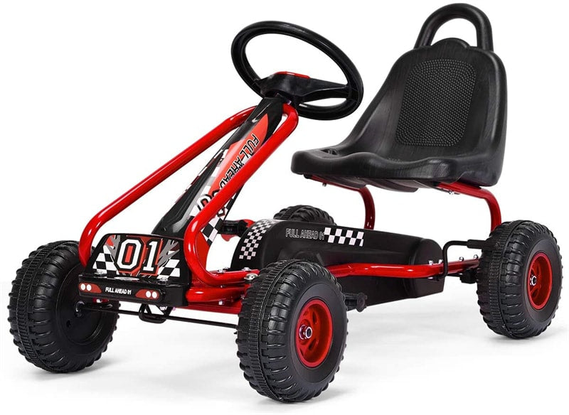 Kids Pedal Go Kart, 4-Wheel Pedal Powered Go Kart with Adjustable Seat, Steering Wheel & Safety Handbrake, Off-Road Go Kart for Boys & Girls