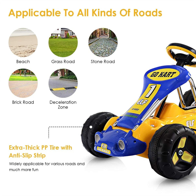 Kids Pedal Go Kart 4 Wheel Pedal Powered Car Ride On Car Toy with Adjustable Seat