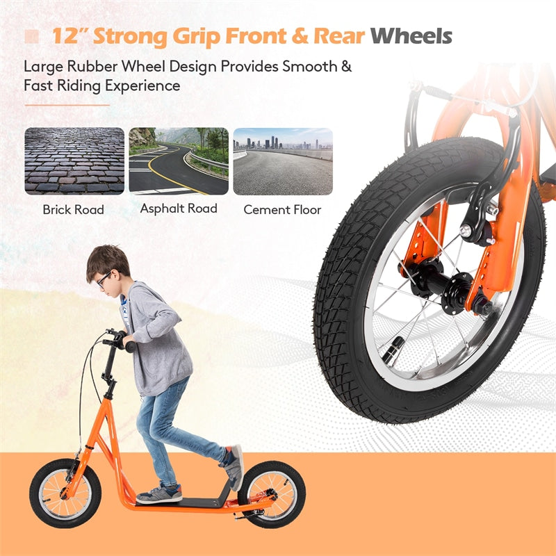 Kids & Adults Off-Road Scooter, All-Terrain Scooter with 12" Inflatable Wheels, Adjustable Handlebar, V-Type Brakes, Carbon Steel Frame, Age 8+