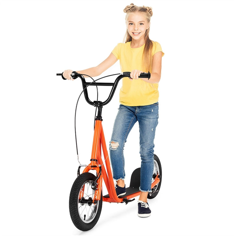 Kids Scooter Youth Kick Scooter Carbon Steel Frame Off-Road Scooter with Adjustable Handlebar & 12” Inflatable Wheels