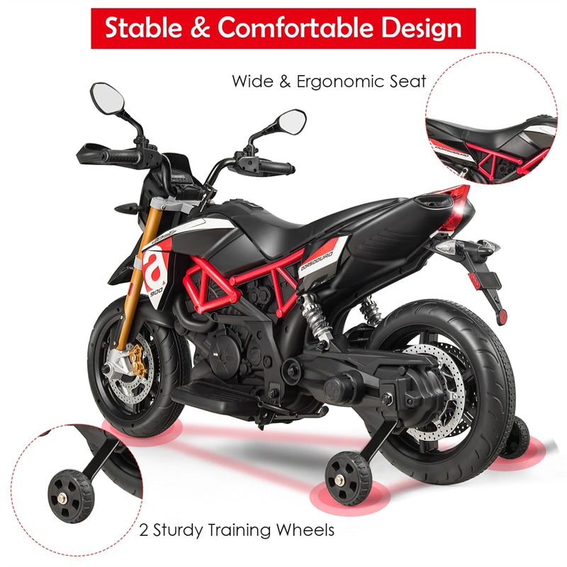 Kids Ride On Motorcycle 12V Aprilia Licensed Electric Dirt Bike with Training Wheels & Headlight